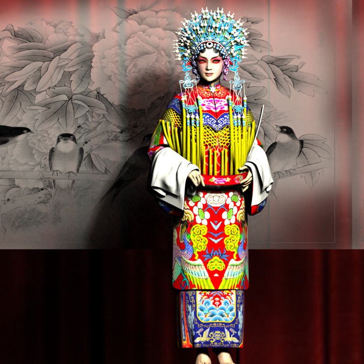 Кинески пекиншки лик из опере 3Д модел Да Денг Диан Традиционални репертоарски лик